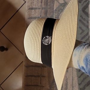 White claw seltzer round straw beach hat